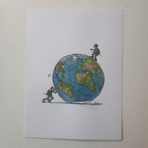 Original Di02351 Pushing globe man 30x40cm artwork