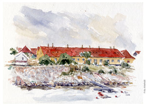 Original Ert064 Frederiksoe houses watercolor A4