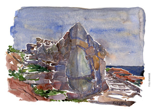 Original Ert066 Granite wall Christiansø watercolor A4