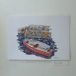 Original Ert068 Small boat Christiansø watercolor A4