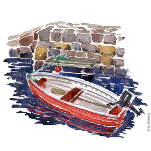 Original Ert068 Small boat Christiansø watercolor A4