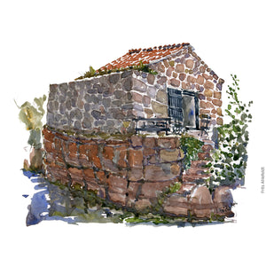 Original Ert084 Stone hut Christiansø watercolor A4