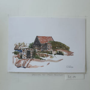 Original Ert091 Stone hut Frederiksø watercolor A4