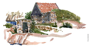 Original Ert091 Stone hut Frederiksø watercolor A4