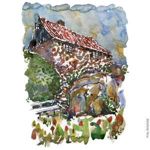 Original Ert093 Stone hut Christiansø watercolor A4