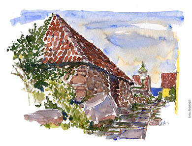 Original Ert095 Stone hut Frederiksø watercolor A4