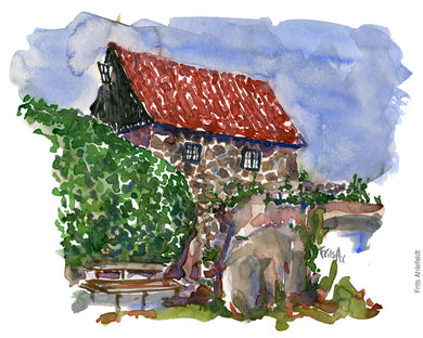 Original Ert096 Stone hut Christiansø watercolor A4