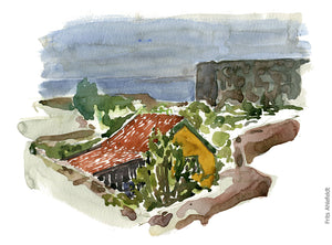 Original Ert097 Stone hut Christiansø watercolor A4