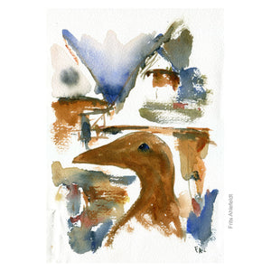 Original Ert113 Eider duck lille taarn watercolor A5