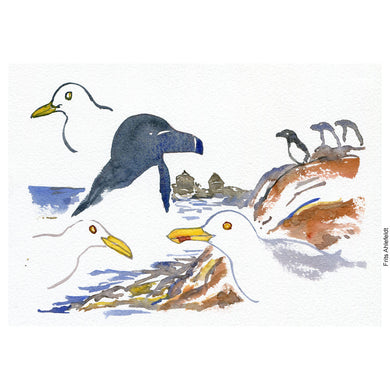 Original Ert119 Birds christiansø watercolor A5