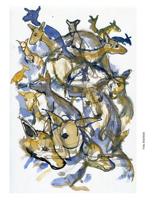 ZOO-004 Original kangaroo watercolor