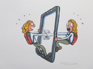 Original digital twin hiker illustration
