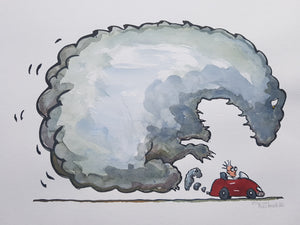 Original red car climate monster illustration