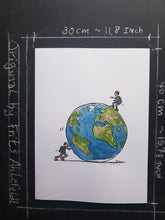 Load image into Gallery viewer, Original pushing globe man illustration