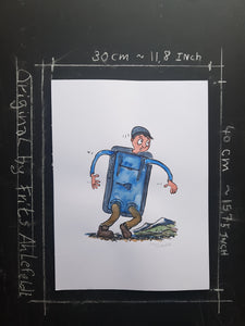 Original Blue phone hiker illustration