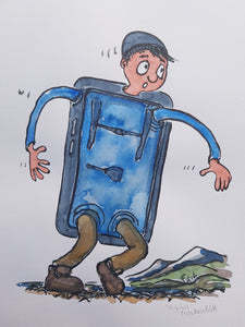 Original Blue phone hiker illustration