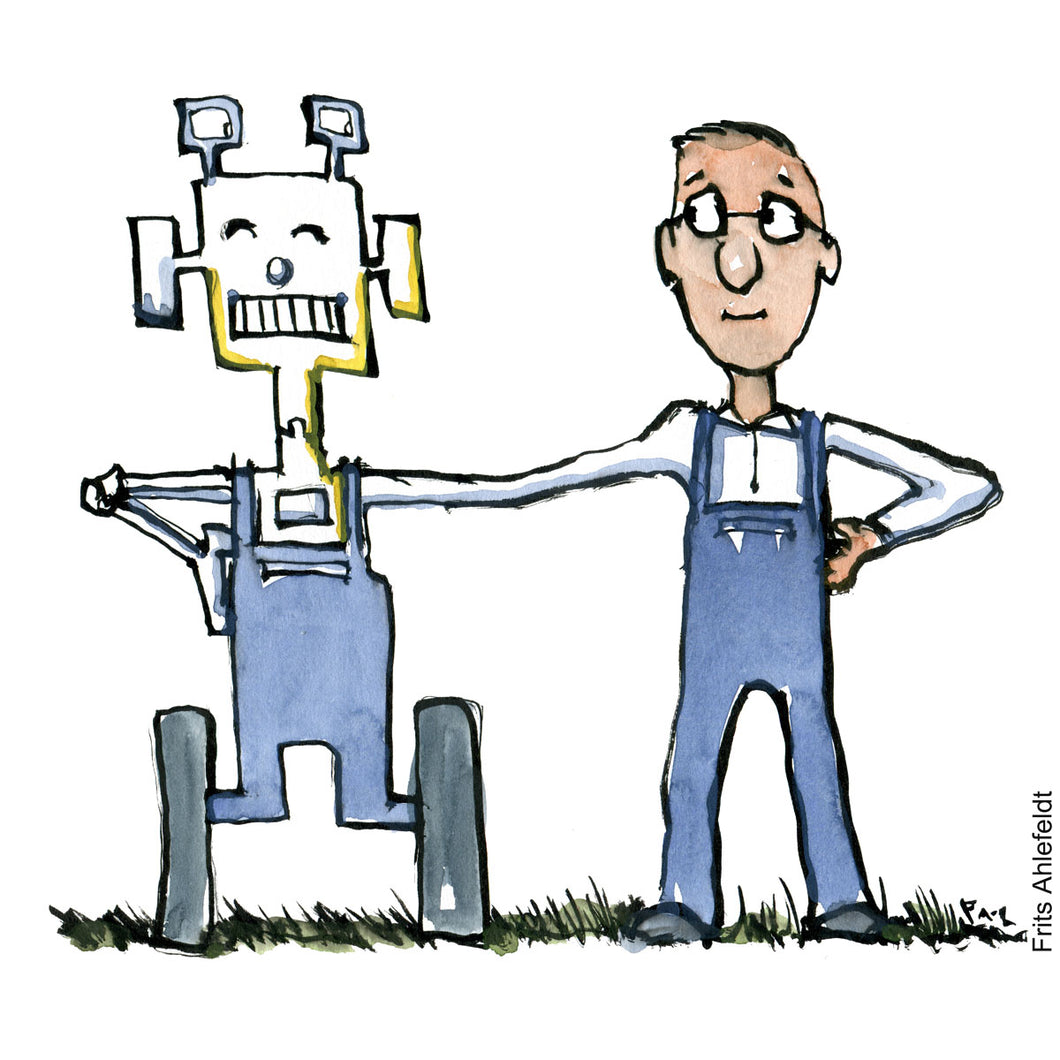 Di00023 robot and man work together illustration