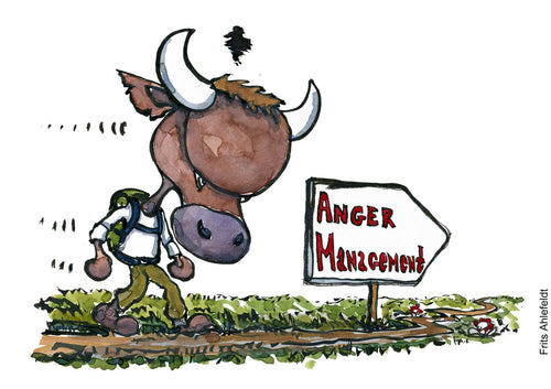 Di00044 angry bull walking illustration