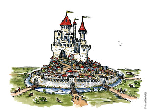 Di00058 walled castle city illustration