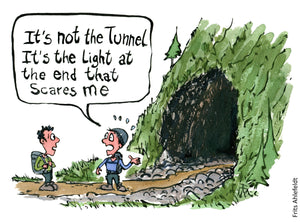 Di00084 hiker and the end of tunnel illustration