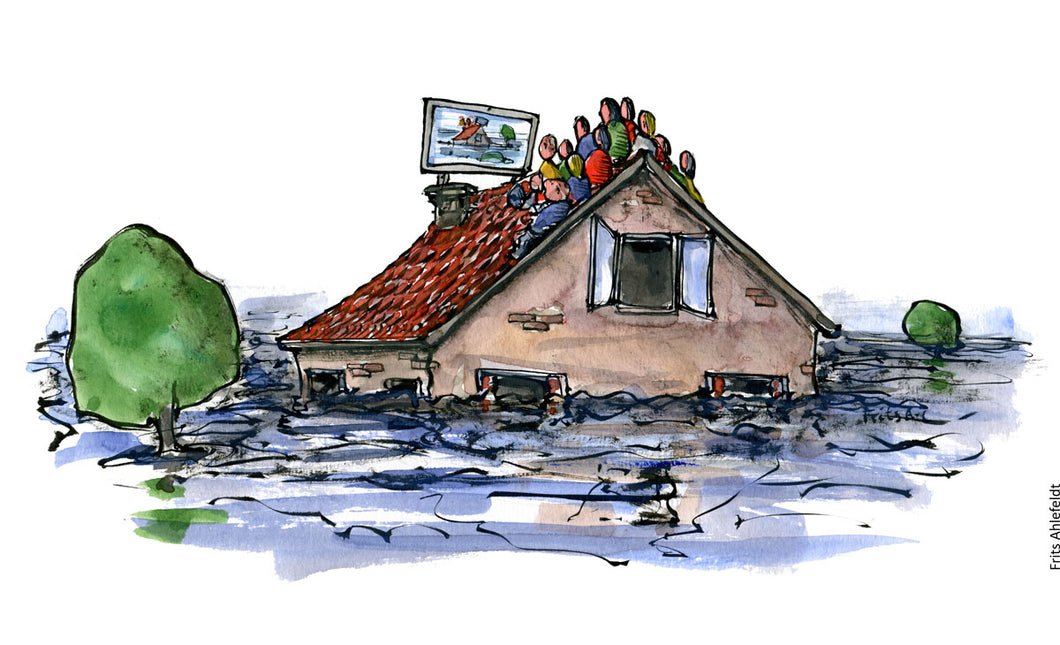 Di00111 download flooded house roof tv illustration
