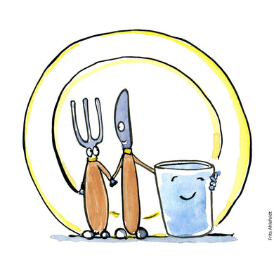 Di00246 download a plate fork knife friends illustration