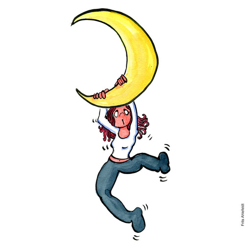 Di00256 download Girl hanging onto Moon illustration