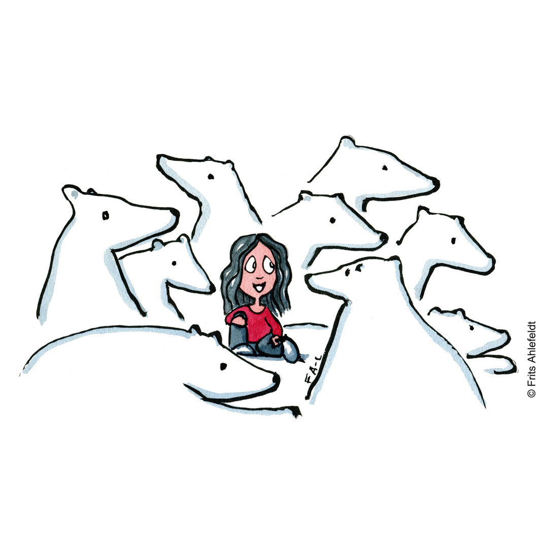Di00347 download Girl surrounded by polar bears illustration