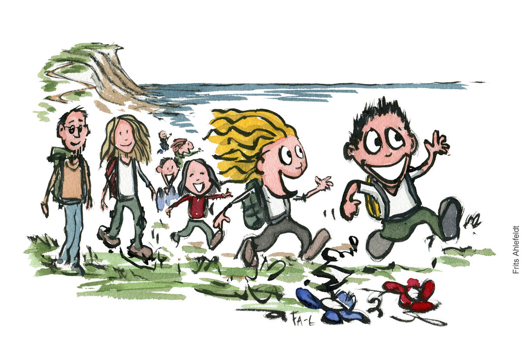 Di00746 download Outdoor kids running along a beach illustration