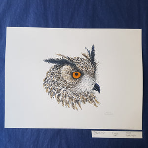 Dw00332 Original Eurasian eagle owl watercolor