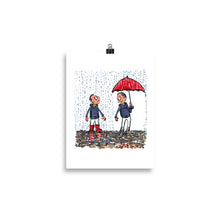 Load image into Gallery viewer, Boots vs umbrella illustration Art Print
