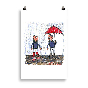 Boots vs umbrella illustration Art Print