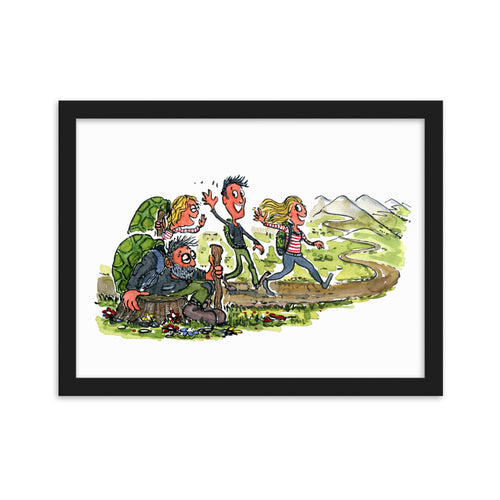 Meeting yourself on the trail illustration framed art print