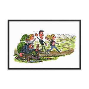 Meeting yourself on the trail illustration framed art print