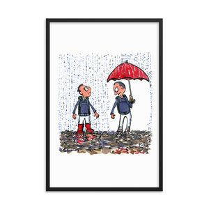 Boots vs umbrella illustration Framed Art print