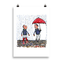 Load image into Gallery viewer, Boots vs umbrella illustration Art Print