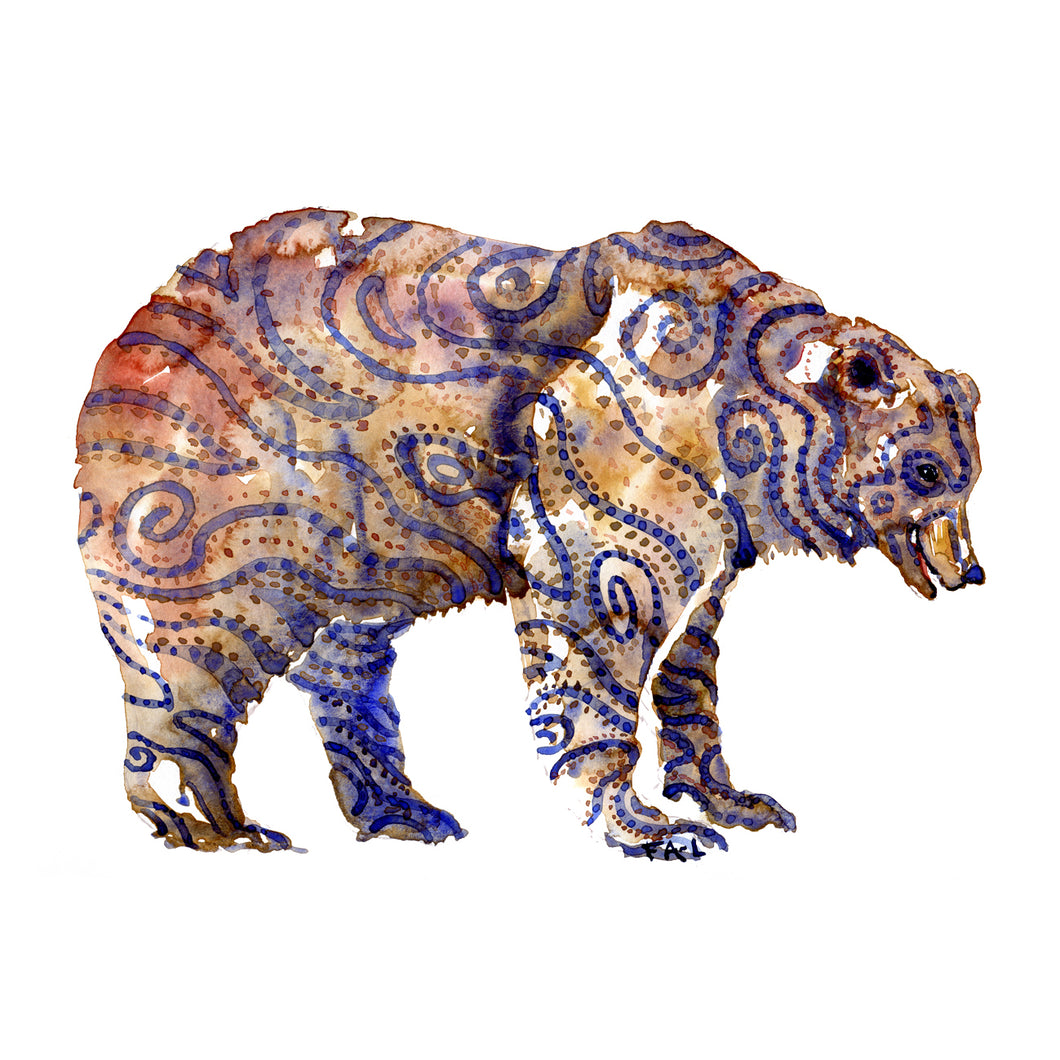 Original Tribal bear side Watercolor