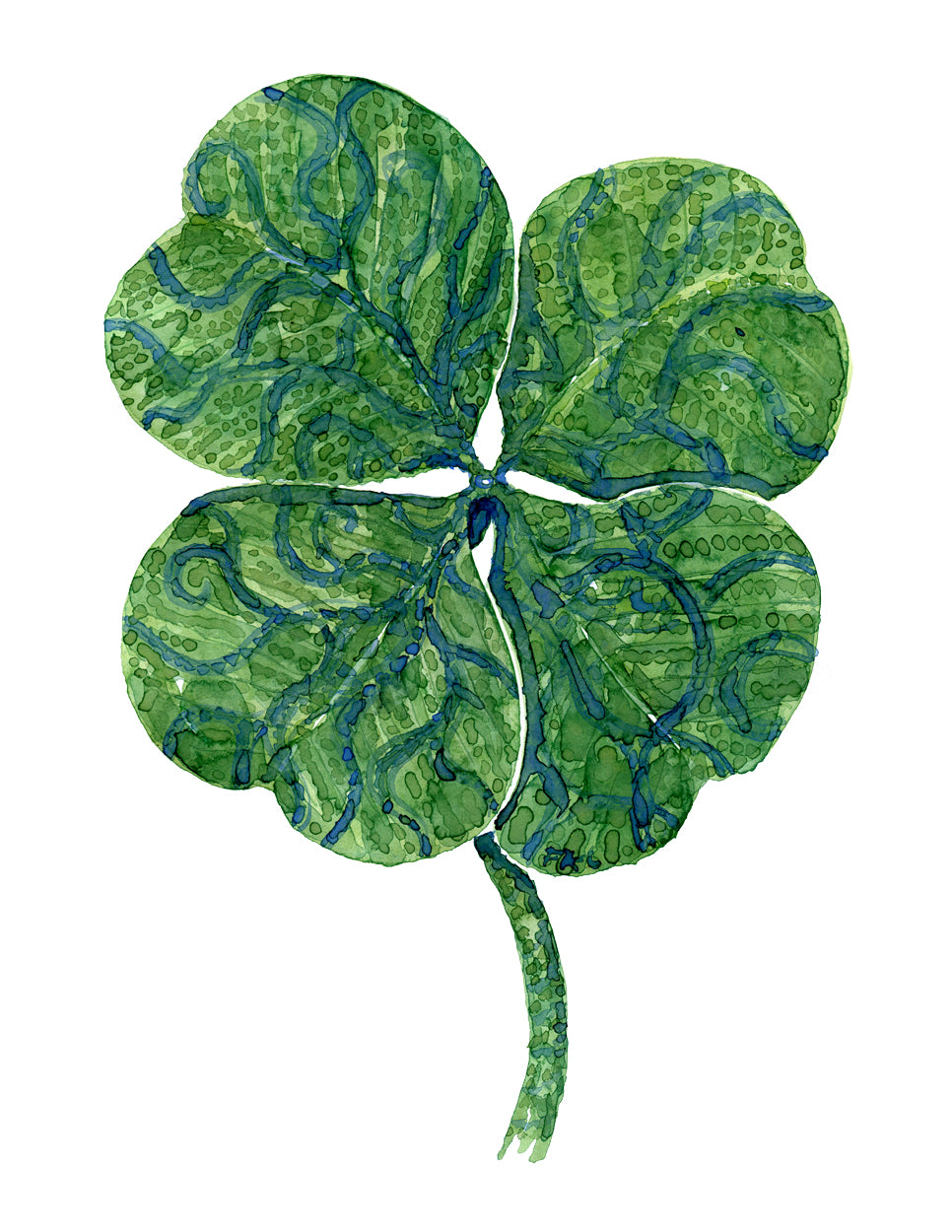 Original Tribal four leaf clover Watercolor